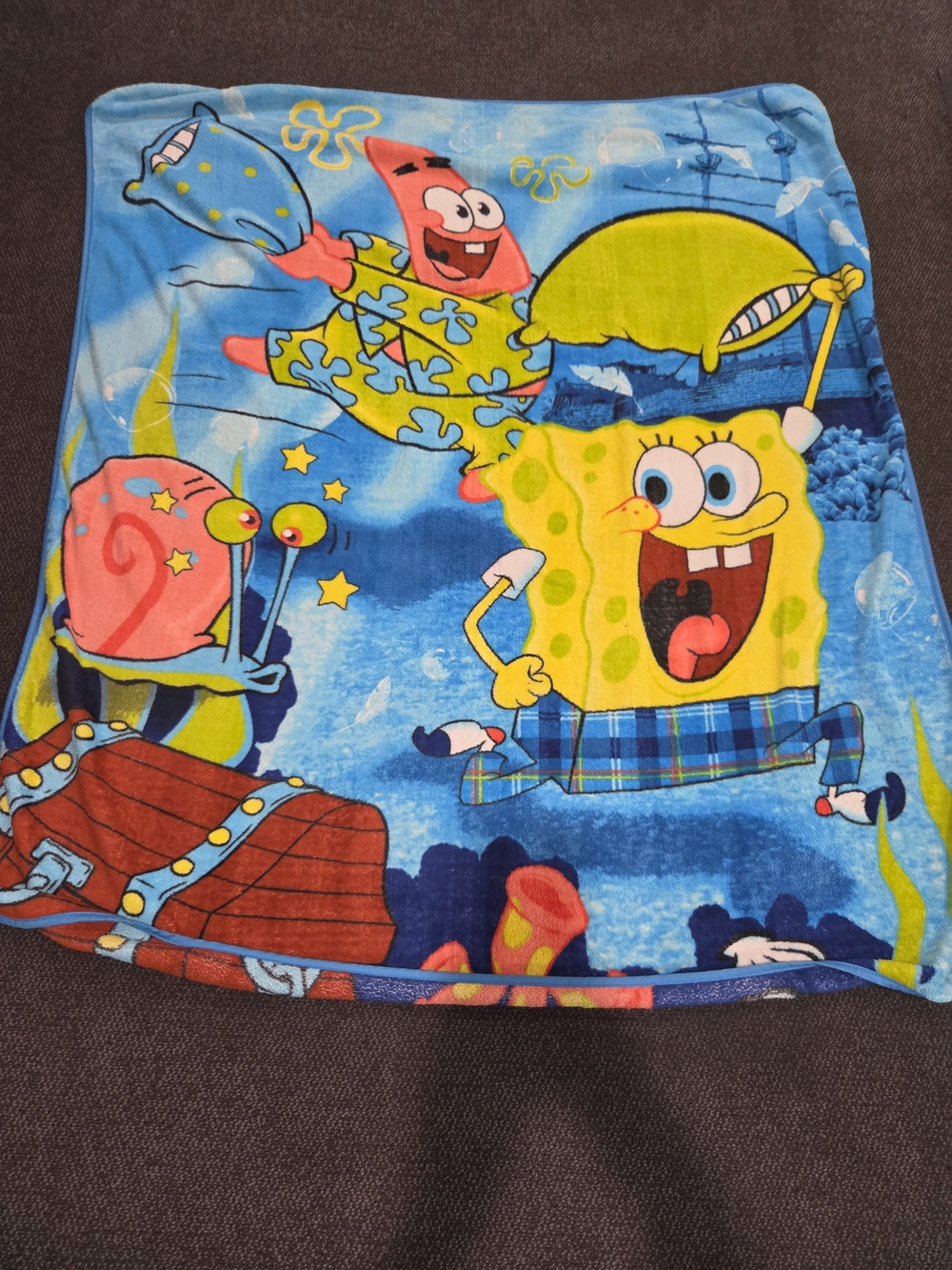Vtg Rare 2003 Spongebob Squarepants, Patrick, &Gary Pillow Fight 58×48 Blanket